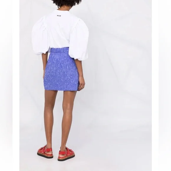 NWT GANNI Blue/Lavender Asymmetric Miniskirt Size 42 (US 10/12) - Picture 5 of 11